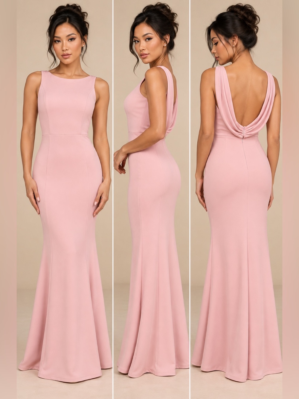 NWT-Maike Pink Cowl Back Mermaid Maxi Dress
